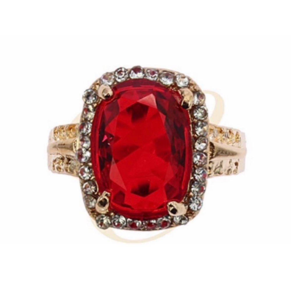 💜 Size 8 Ruby Red Cubic Zirconia Crystal Gold Ring NEW